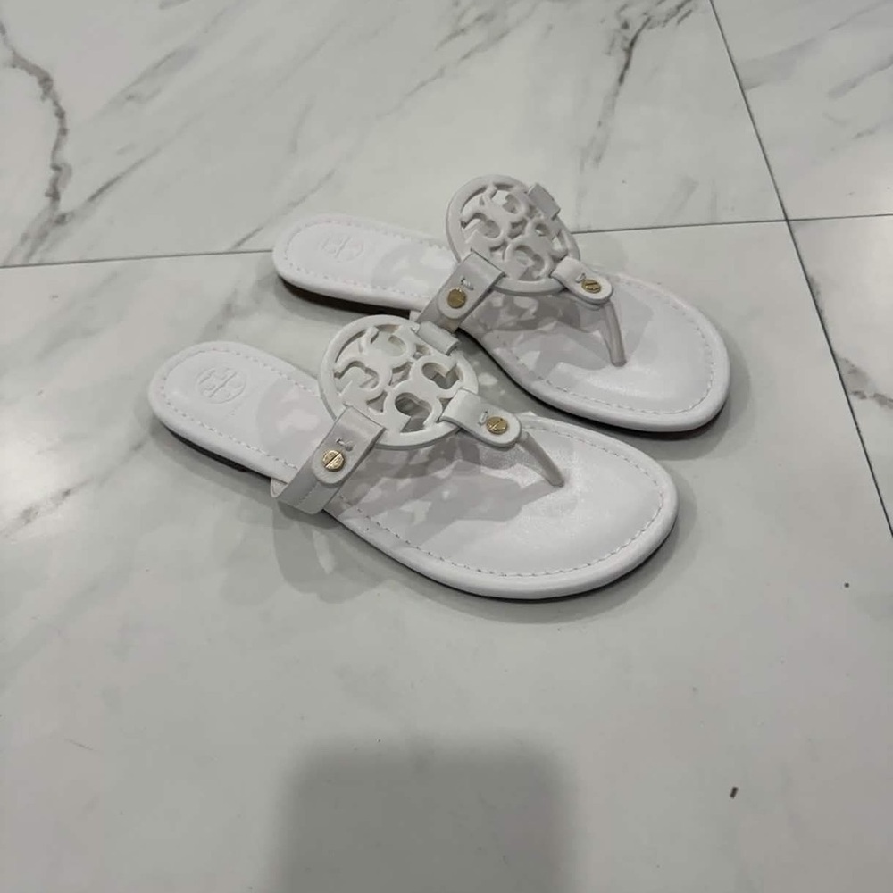 Tory Burch White Miller Logo Thong Sandals